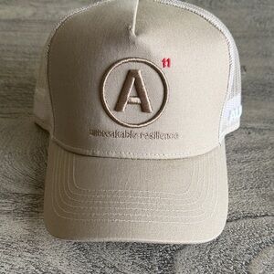 Tan Mesh Trucker Hat with AUG 11 Logo